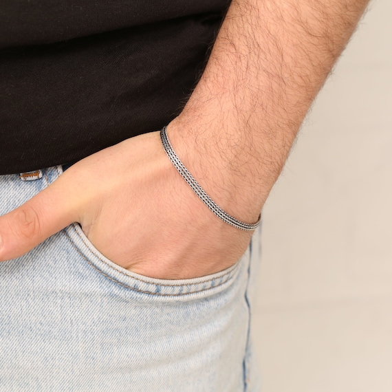 Handmade Sterling Silver Cable Chain Bracelet - Mens Byzantine