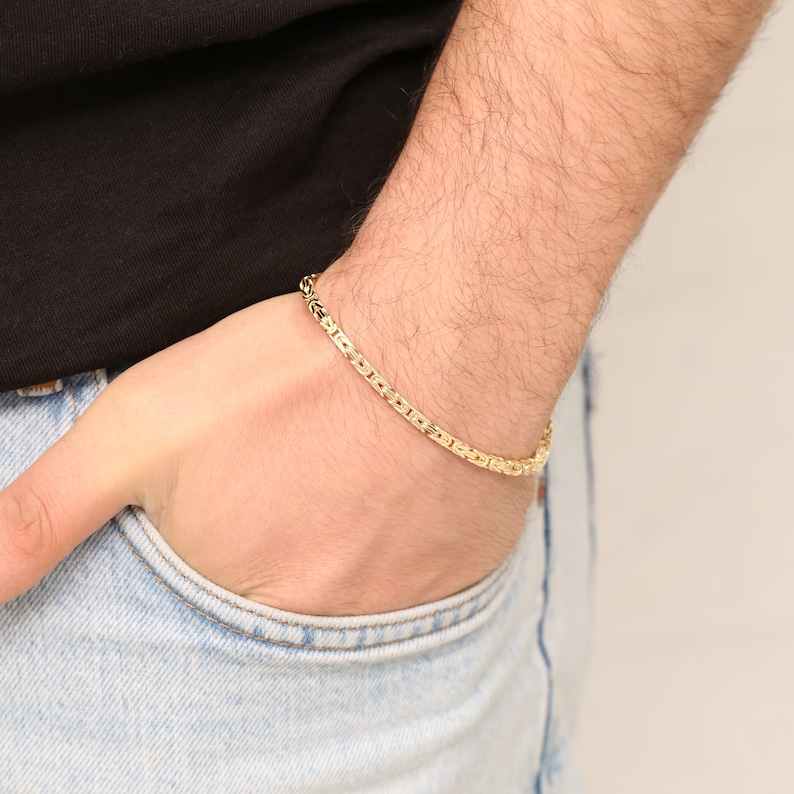 Unique Mens Gold Bracelet, Gold Filled Byzantine Bracelet for Mens, Unique Gold Chain Bracelet
