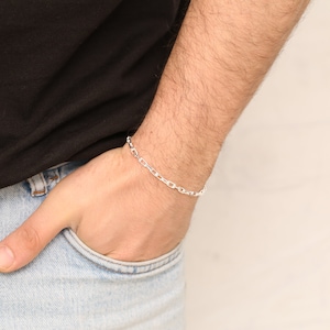 925 Sterling Silver Mens Bracelet, Cable Chain Bracelets for Man, Handmade Solid Silver Mens Jewelry, Silver Gifts for Boyfriend