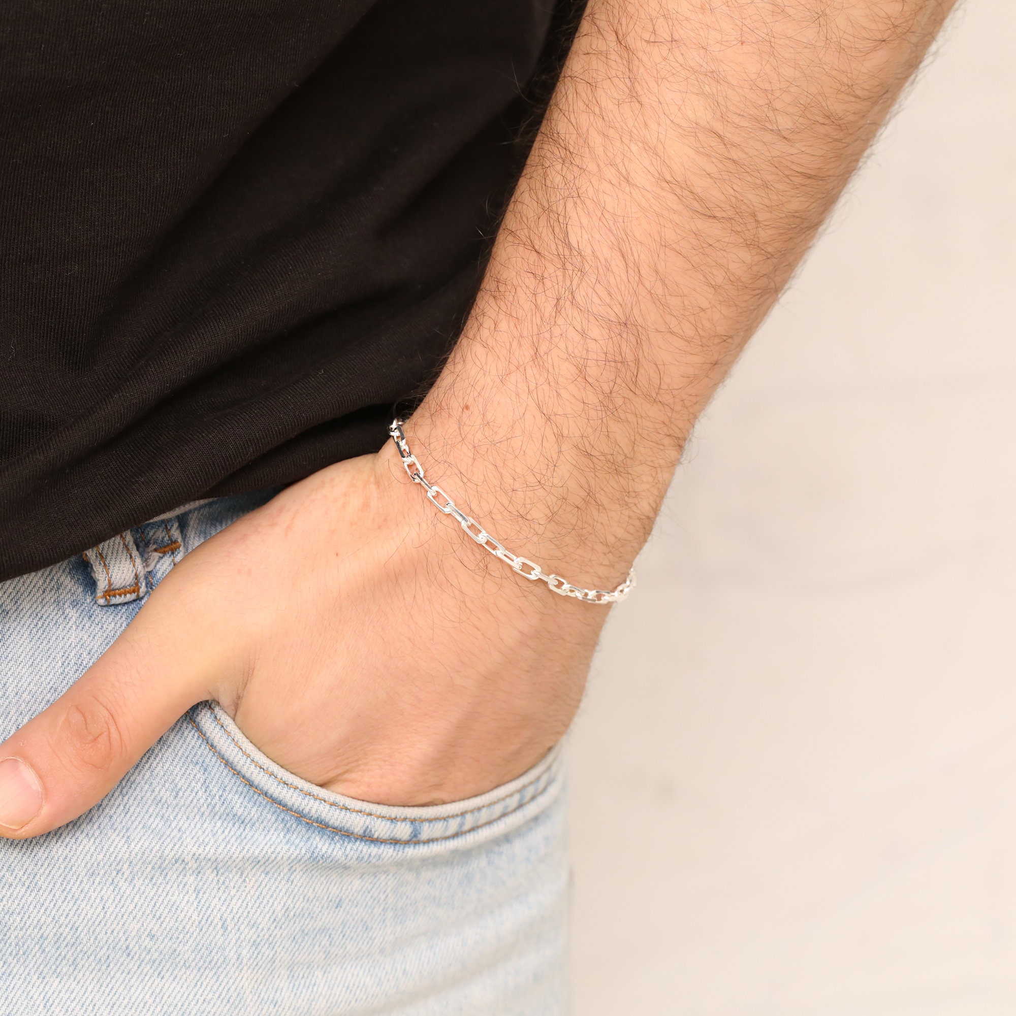Handmade Sterling Silver Cable Chain Bracelet - Mens Byzantine