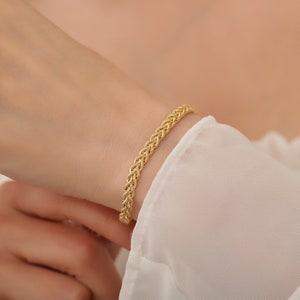 14K Real Gold Twin Rope Bracelet, Dainty Pure Gold Bracelet, Unique Rope Chain, 4.8 mm Gold Italian Rope Gold Bracelet, Mother&#39;s Day Gift