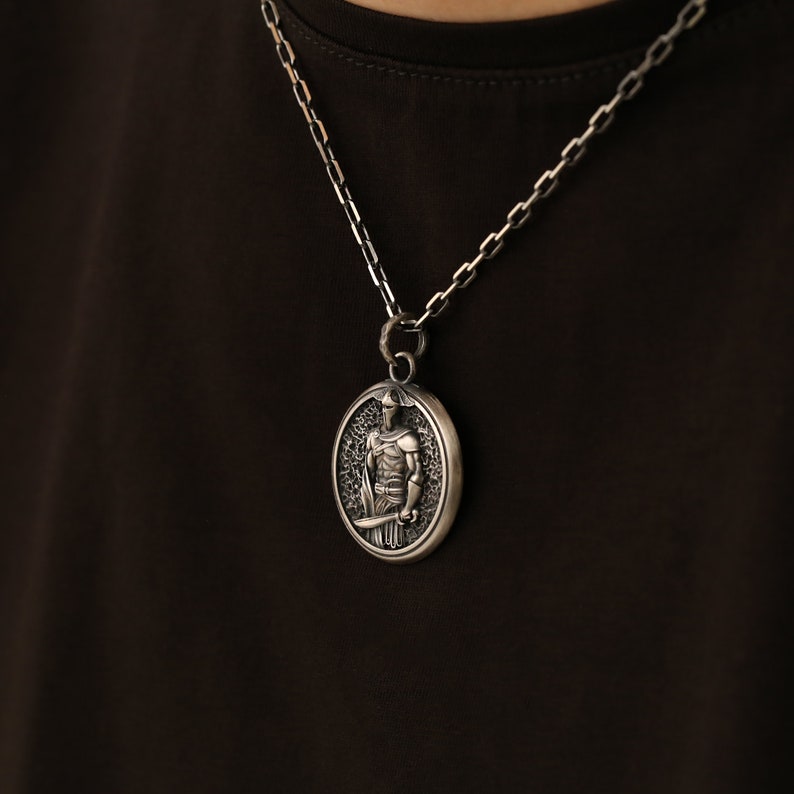 Spartan Warrior Helmet Pendant Necklace - 24" Chain, 18K Gold Plated Stainless Steel, Men & Women - View #5
