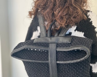 Hand-Knit Black Backpack