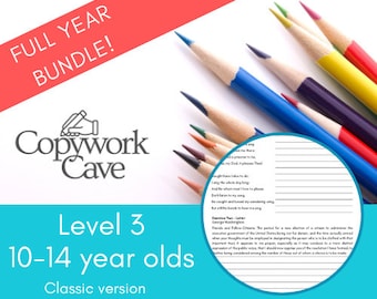 Full year copywork curriculum for 10-14 year olds - open-and-go, inspired by Charlotte Mason, printable in black and white, descriptive text