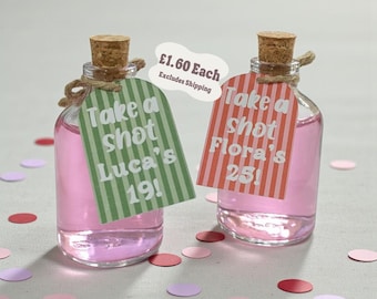 Adult Birthday Party Favours Personalised Shot Bottles With Tags Party Bag Fillers