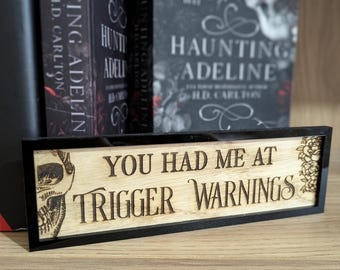 Trigger Warnings Bookshelf Sign Wood Library Sign Gift For Her Dark Romance Reading Gift Bookshelf Decor Book Nook Gift Haunting Adeline