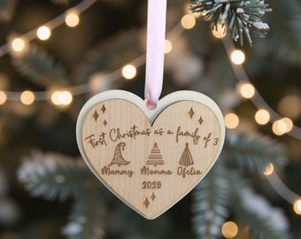 Two Mummies Christmas as a Family of 3 Ornament Wood Personalised My 1st Christmas Decoration New Same Sex Parents Keepsake Two Mums Gift