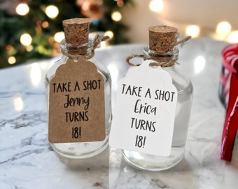 Personalised Birthday Shot Favours - Take a Shot 50ml Glass Bottles - Fillable Adult Favours 18th Birthday - 21st Party - 50th Alcohol Gift