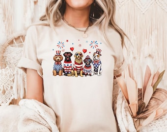 Patriotic Dogs 4th of July Tee, American Flag Shirt
