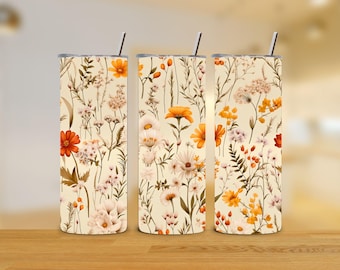 Rustic Wildflower 20oz Tumbler Wrap - Skinny Tumbler - Boho Floral Tumbler PNG Design - Vintage Floral Sublimation Design - Instant Download