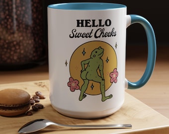 Frog Sweet Cheeks Coffee Mug - Funny Ceramic Cup, Frog Lover Gift, Friend Gift Idea, Cute Butt Humor Mug, Unique Gifts (11, 15oz)