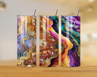 3D Glitter Tumbler Wrap - 20oz Skinny Tumbler - Glitter Tumbler PNG Design - Leopard Agate Alcohol Ink Sublimation Design - Instant Download
