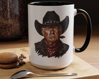 Trump 2024 President Coffee Mug - Trump 2024 President Cowboy Outlaw Flag, Patriotic Trump Vance Cup, Gift for Trump Supporter (11, 15oz)