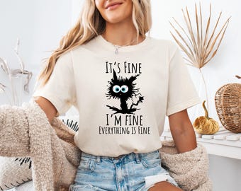 Funny Cat Shirt – Sarcastic "It's Fine" Black Cat Tee