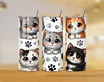 Cat Paw 20oz Tumbler Wrap - Skinny Tumbler - Paw Print Tumbler PNG Design - Minimalist Cat Sublimation Design - Instant Download