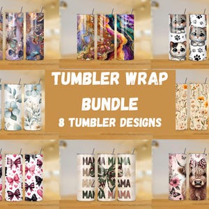 Mega Tumbler Wrap Bundle - 20oz Skinny Tumbler Designs - Tumbler Sublimation Design - 8 Tumbler PNG Design - Instant Download