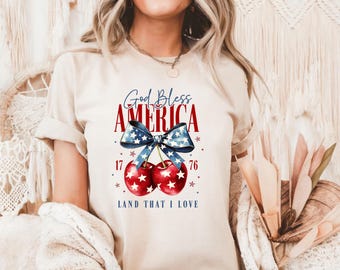 Gud välsigne Amerika T-shirt, patriotisk USA-flagga, 4 juli