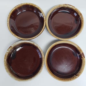 4 Vintage Brown Drip Glaze Bowls 6 1/2&quot;