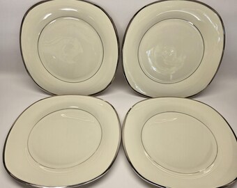 Four Lenox Solitaire Ivory Square Dinner Plates Dimension Collection 10 3/4"