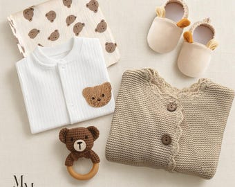 Conjunto de regalo para recién nacido, conjunto para bebé niño que regresa a casa, paquete de regalo para baby shower, mono y manta de osito de peluche para bebé, regalo para bebé niño.