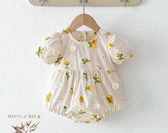 Short Sleeve Floral Embroidered Romper Pure Cotton Newborn Outfit White Infant Jumpsuit Summer One Piece For Baby Girl Cute Baby Clothes