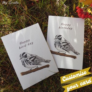Carte Joyeux anniversaire / Paruline noir et blanc