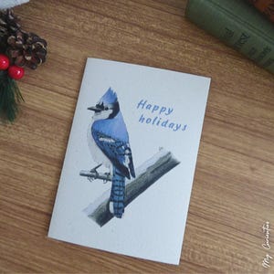 Holiday card, Happy holidays, Blue jay