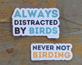 Always distracted by birds glossy vinyl die cut sticker