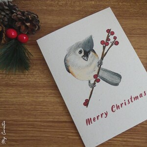 Kerstkaart, vrolijk kerstfeest, kuifmees
