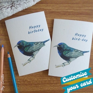 Happy birthday, bird-day notecard | Palestine Sunbird