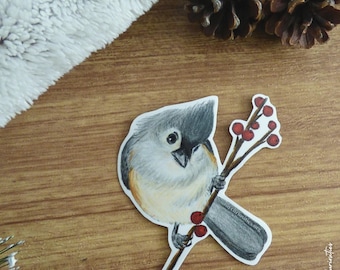 Tufted titmouse vinyl die cut sticker