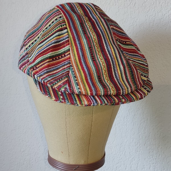 Casquette " de ville" " City cap" tissu ameublement. Fines rayures. Doublure coton.