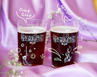 Verres à bière, lot de verres à bière, gobelets en verre décorés