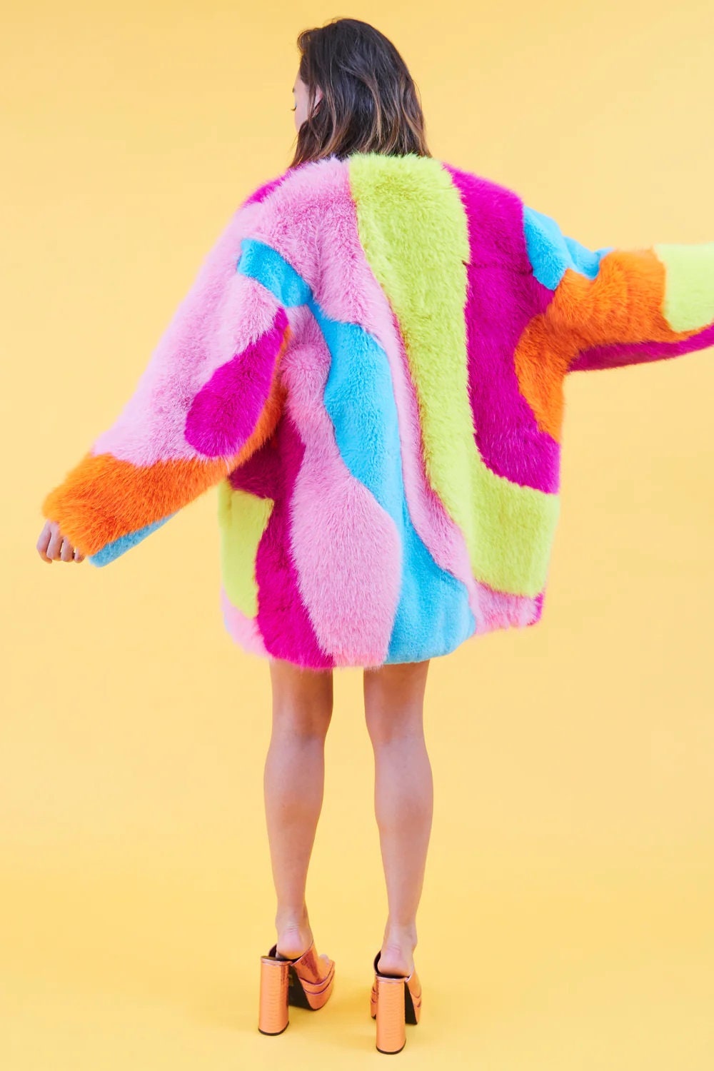 Mixed Shades Faux Fur Coat