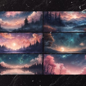 6 Night Sky Woodland Forest Moon Nature Digital Artwork Bundle, Sky Art, Watercolour, Drawing, png, jpg, svg, Digital Download, 4K Quality