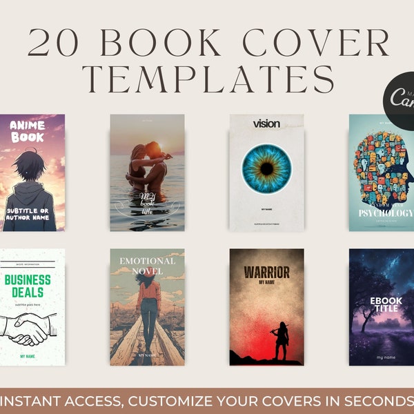 20 Book Cover Canva Templates, All Styles & Genres Easy Drag Drop Edit, eBook Kindle KDP Amazon Book Art, Bundle Non-fiction, Fiction