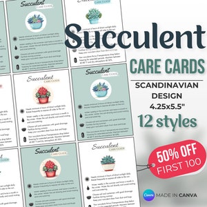 Tarjeta de cuidado de suculentas, Tarjeta de planta, Tarjetas de cuidado, Etiqueta de planta, Guía de cuidado, Cuidado de plantas, Cuidado de plantas de interior, Consejos de cuidado, Planta de interior, Plantilla Canva