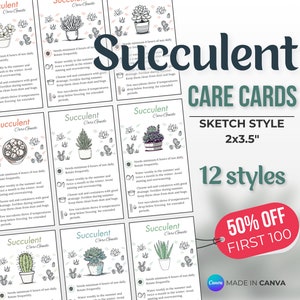 Tarjeta de cuidado suculenta, Tarjeta de planta, Guía de cuidado, Mini tarjetas de cuidado, Etiqueta de planta, Consejos de cuidado, Cuidado de plantas, Cuidado de plantas de interior, Planta de interior, Esbozado