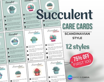 Succulent Care Card, Plant Card, Care Cards, Plant Label, Care Guide, Care Tips, Plant Care, Houseplant Care, Indoor Plant,  Canva Template