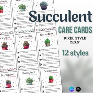 Succulent Care Card, Plant Card, Mini Care Cards, Plant Label, Care Guide, Care Tips, Plant Care, Houseplant Care, Indoor Plant, Pixel Style