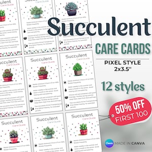 Tarjeta de cuidado de suculentas, Tarjeta de planta, Mini tarjetas de cuidado, Etiqueta de planta, Guía de cuidado, Consejos de cuidado, Cuidado de plantas, Cuidado de plantas de interior, Planta de interior, Estilo de píxel