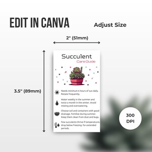 Succulent Care Card, Plant Card, Mini Care Cards, Plant Label, Care ...