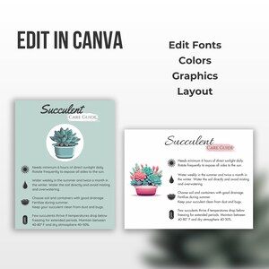 Succulent Care Card, Plant Card, Care Cards, Plant Label, Care Guide ...
