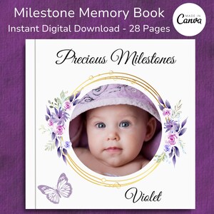 Baby Memory Book and Photo Album Template | Milestone Scrapbook for Expected Mom DIY Newborn First Year Milestone Book Gift for New Parents