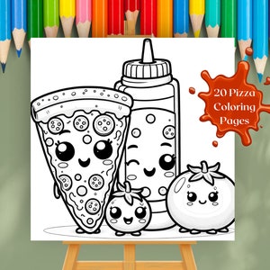 Pizza Coloring Pages Kawaii Printable Cute Activity for Kids and Adults 20 Pages Instant Download Relaxing Activity for Parents and Children