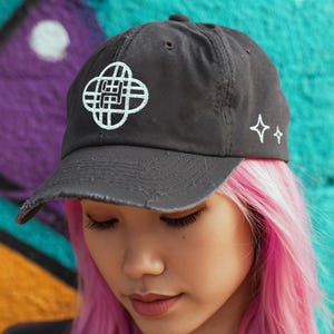 K-pop Fashion Embroidered Dad Hat, KPOP Style Cap, Distressed Sparkle Hat, Vintage Streetwear, Trendy Unisex Gift