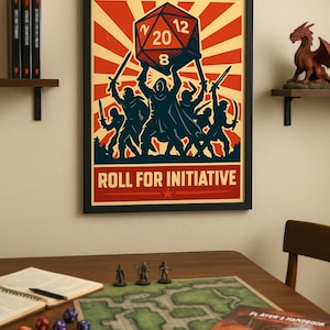 Póster de &quot;Roll for Initiative&quot;, arte mural de DND, impresión &quot;Únete a la fiesta&quot;, decoración de juegos de rol de mesa, regalo de jugador para Dungeon Masters, impresión de póster de dados