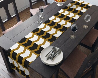 Black Table Runner, Dining Decor, Kitchen Table Decor, Modern, White, Beige, Cotton Fabric, Polyester Fabric, Gift for Mom