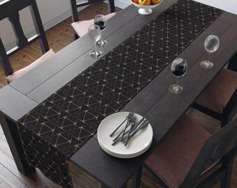 Black and Gold Table Runner, Dining, Kitchen Decor, Modern, Cotton Fabric, Polyester Fabric, Housewarming, Gift for Mom