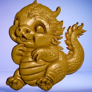 Cute Dragon 3D STL Model for CNC, Relief, Artcam, Aspire, 3D Printer, Woodworking, Dragon Art for Wall Decor